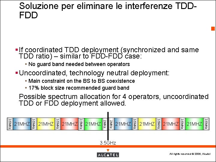 Soluzione per eliminare le interferenze TDDFDD 7 § If coordinated TDD deployment (synchronized and