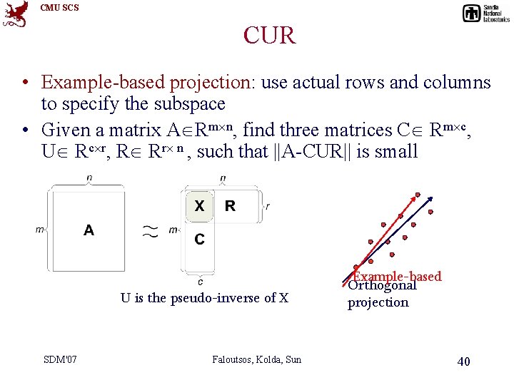 CMU SCS CUR • Example-based projection: use actual rows and columns to specify the