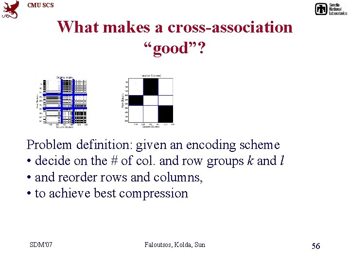 CMU SCS What makes a cross-association “good”? Problem definition: given an encoding scheme •