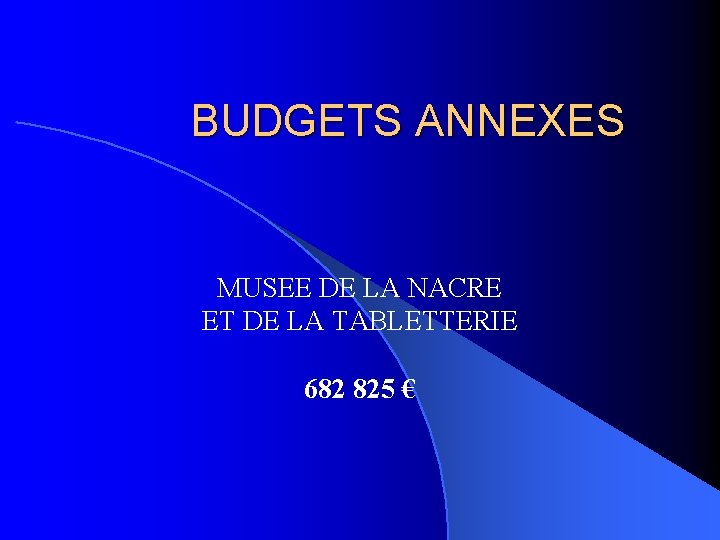 BUDGETS ANNEXES MUSEE DE LA NACRE ET DE LA TABLETTERIE 682 825 € 