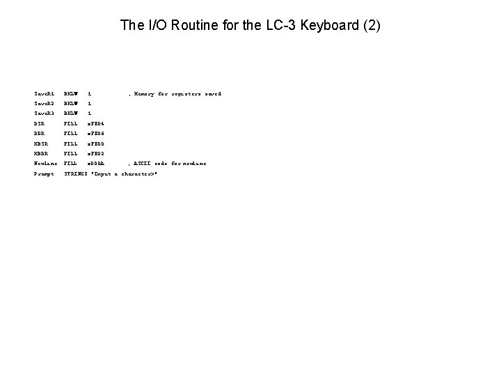The I/O Routine for the LC-3 Keyboard (2) Save. R 1 . BKLW 1