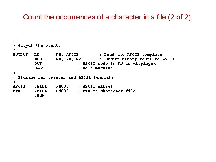 Count the occurrences of a character in a file (2 of 2). ; ;