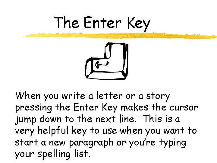 The Enter Key When you write a letter or a story pressing the Enter