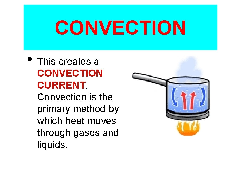 CONVECTION • This creates a CONVECTION CURRENT. Convection is the primary method by which