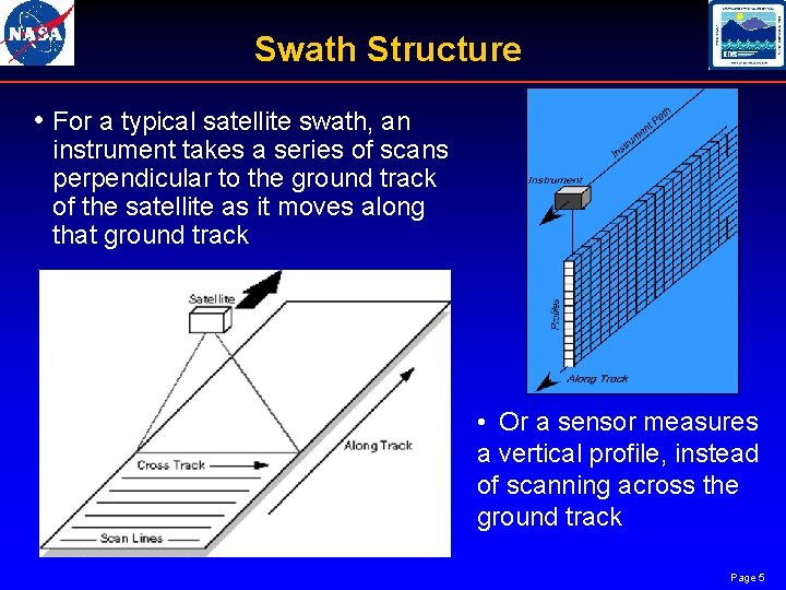 Swath Structure • For a typical satellite swath, an instrument takes a series of