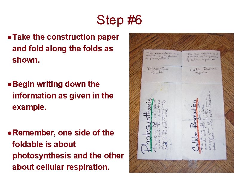 Step #6 ● Take the construction paper and fold along the folds as shown.