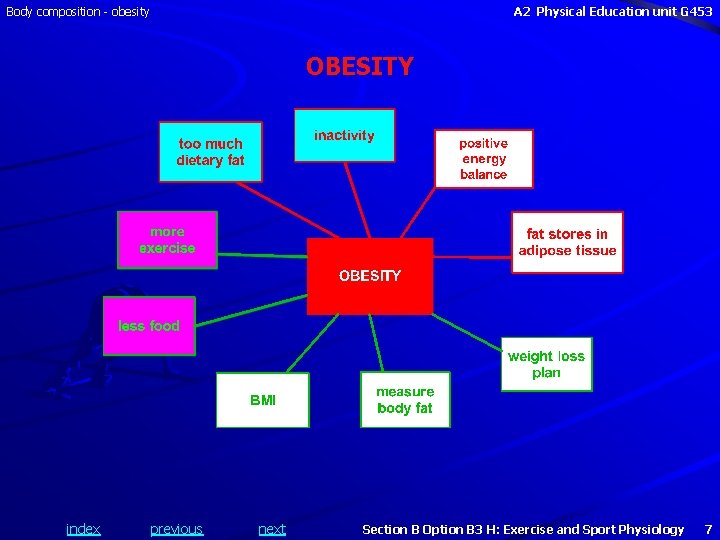 Body composition - obesity A 2 Physical Education unit G 453 OBESITY index previous