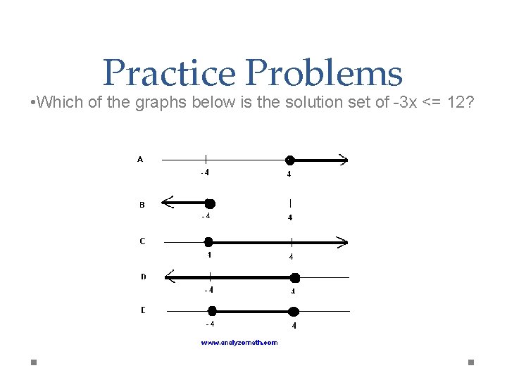 Practice Problems • Which of the graphs below is the solution set of -3