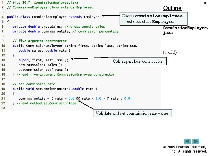 Outline 30 Class Commission. Employee extends class Employee Commission. Employee. java (1 of 3)