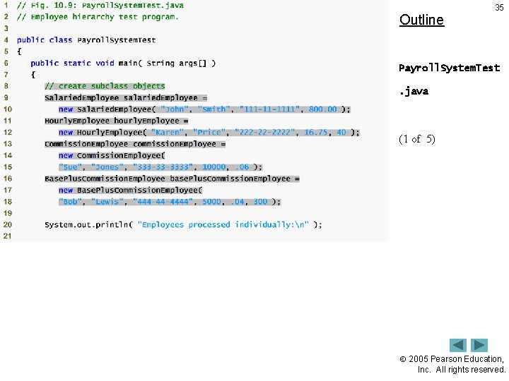 Outline 35 Payroll. System. Test. java (1 of 5) 2005 Pearson Education, Inc. All