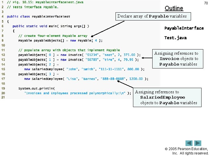 Outline 70 Declare array of Payable variables Payable. Interface Test. java Assigning references to