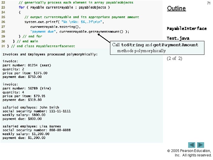 Outline 71 Payable. Interface Test. java Call to. String and get. Payment. Amount methods