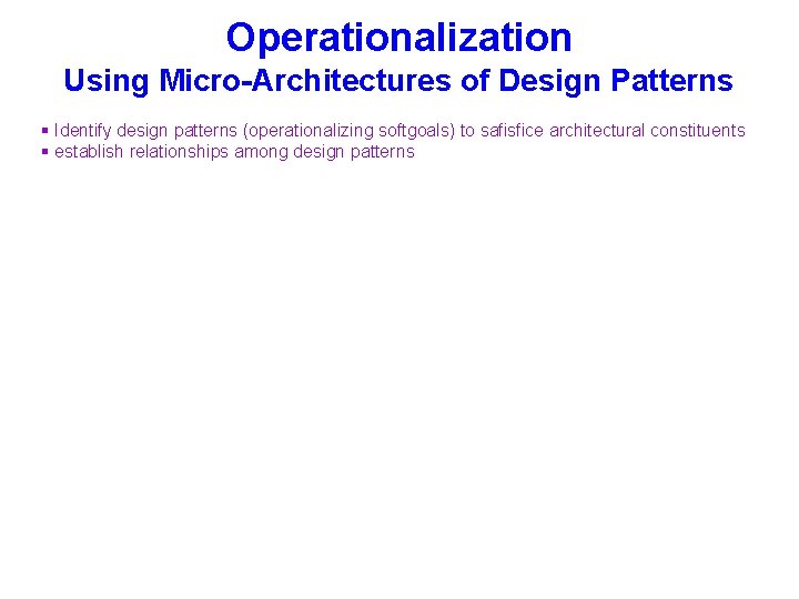 Operationalization Using Micro-Architectures of Design Patterns § Identify design patterns (operationalizing softgoals) to safisfice