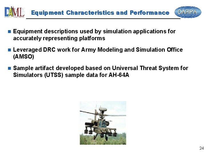 Equipment Characteristics and Performance n Equipment descriptions used by simulation applications for accurately representing