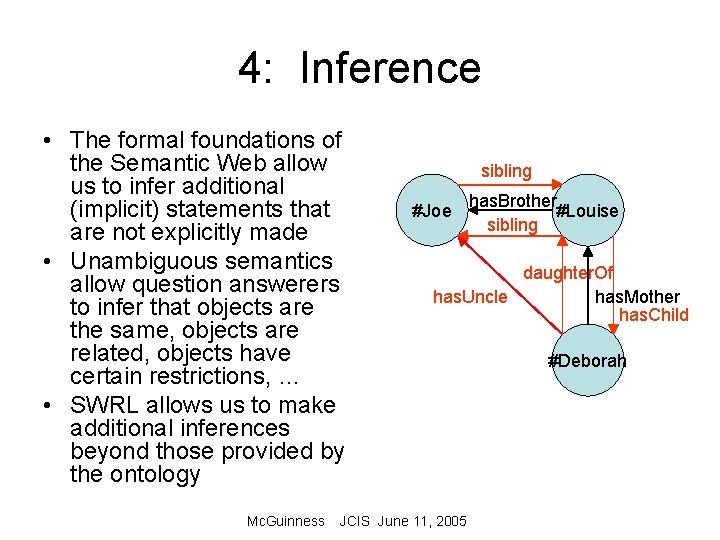 4: Inference • The formal foundations of the Semantic Web allow us to infer