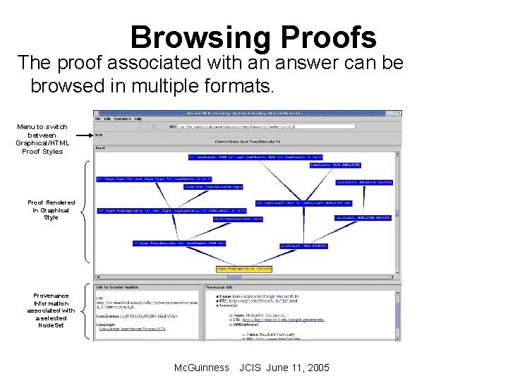 Browsing Proofs The proof associated with an answer can be browsed in multiple formats.