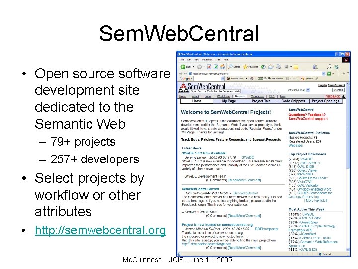 Sem. Web. Central • Open source software development site dedicated to the Semantic Web