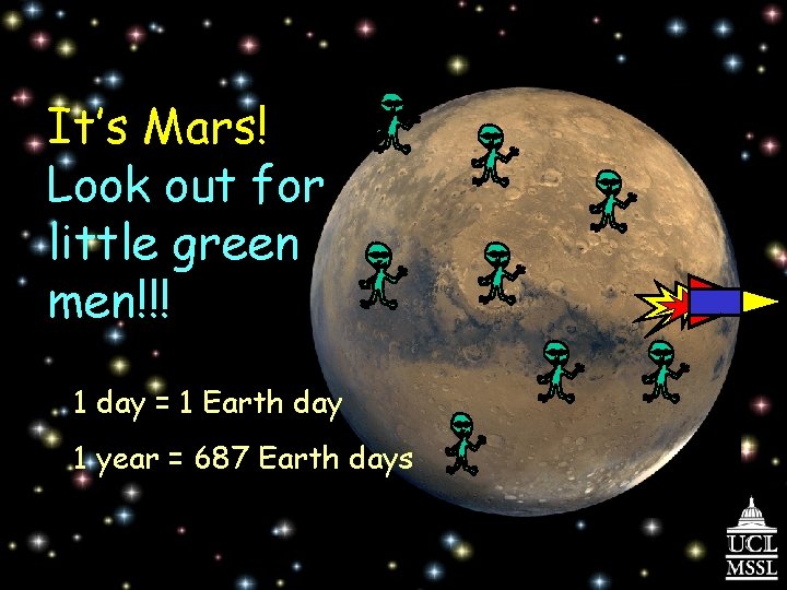 It’s Mars! Look out for little green men!!! 1 day = 1 Earth day