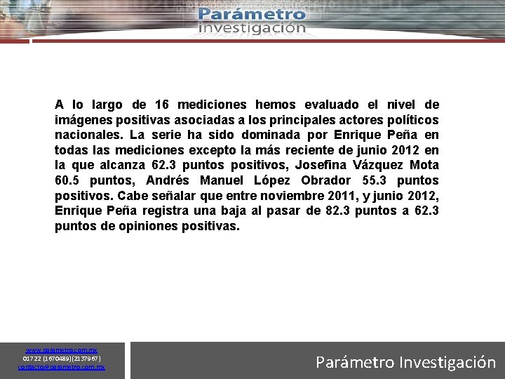 18 A lo largo de 16 mediciones hemos evaluado el nivel de imágenes positivas