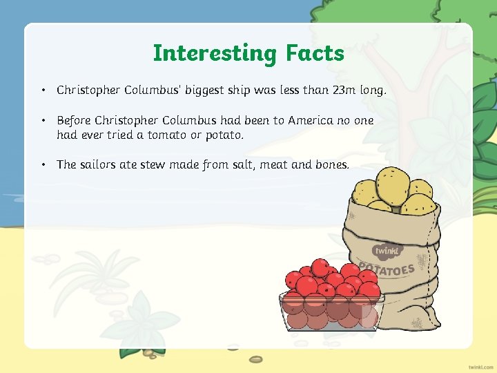 Interesting Facts • Christopher Columbus’ biggest ship was less than 23 m long. •