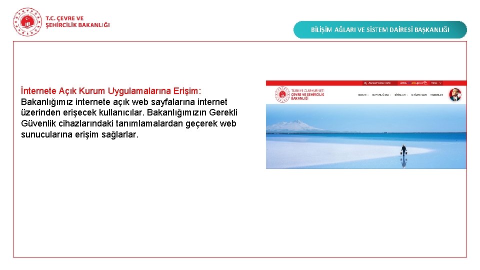 BİLİŞİM AĞLARI VE SİSTEM DAİRESİ BAŞKANLIĞI İnternete Açık Kurum Uygulamalarına Erişim: Bakanlığımız internete açık