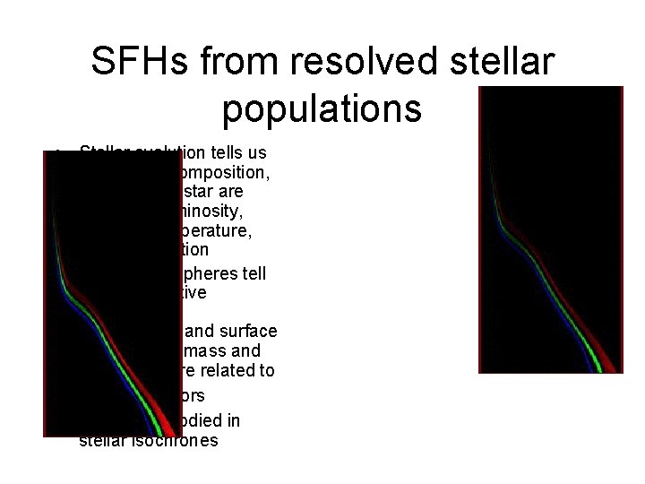 SFHs from resolved stellar populations • Stellar evolution tells us how mass, composition, and