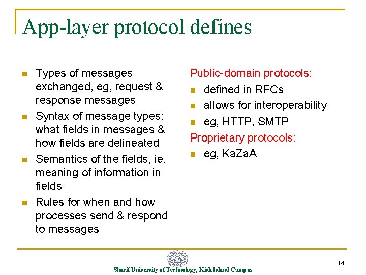 App-layer protocol defines n n Types of messages exchanged, eg, request & response messages
