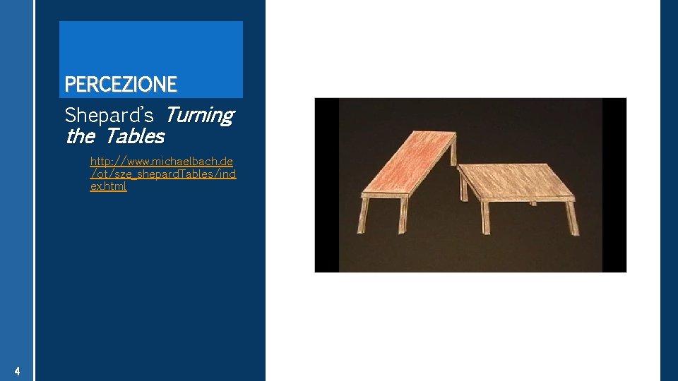 PERCEZIONE Shepard’s Turning the Tables http: //www. michaelbach. de /ot/sze_shepard. Tables/ind ex. html 4