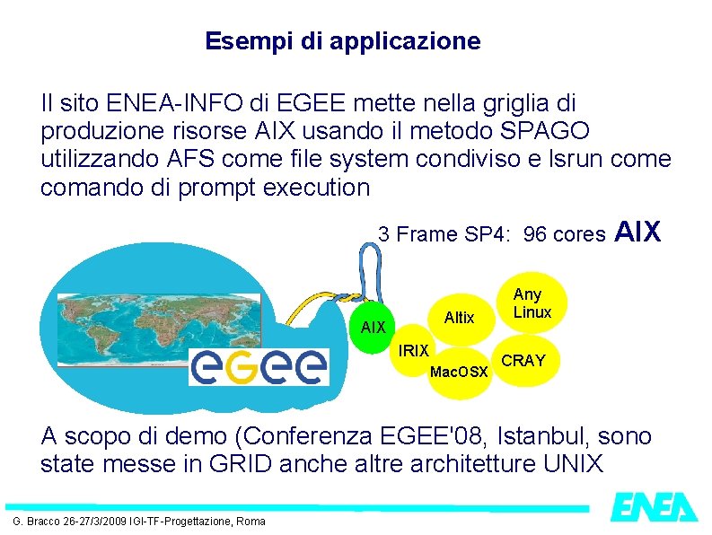 Esempi di applicazione Il sito ENEA-INFO di EGEE mette nella griglia di produzione risorse