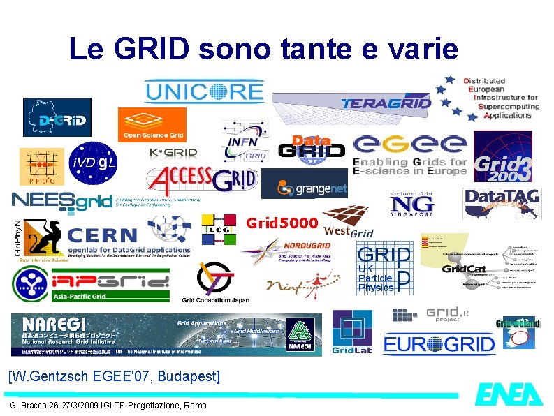 Le GRID sono tante e varie Grid 5000 [W. Gentzsch EGEE'07, Budapest] G. Bracco