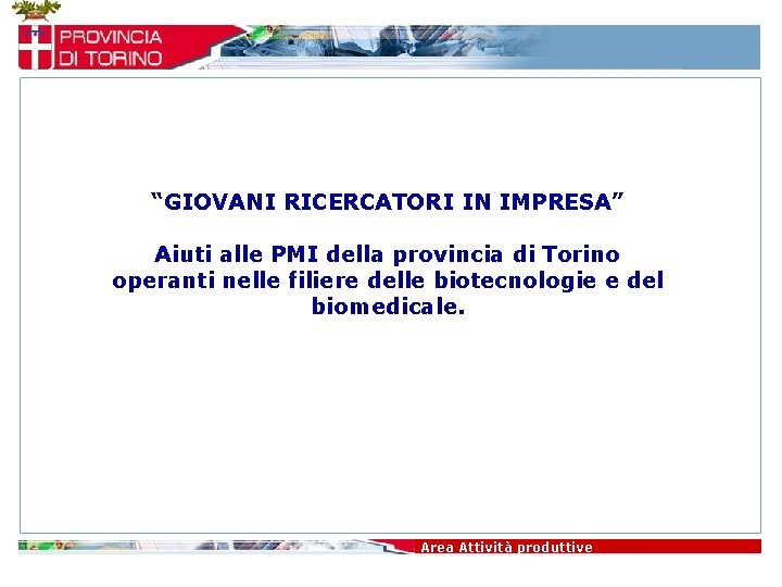 “GIOVANI RICERCATORI IN IMPRESA” Aiuti alle PMI della provincia di Torino operanti nelle filiere