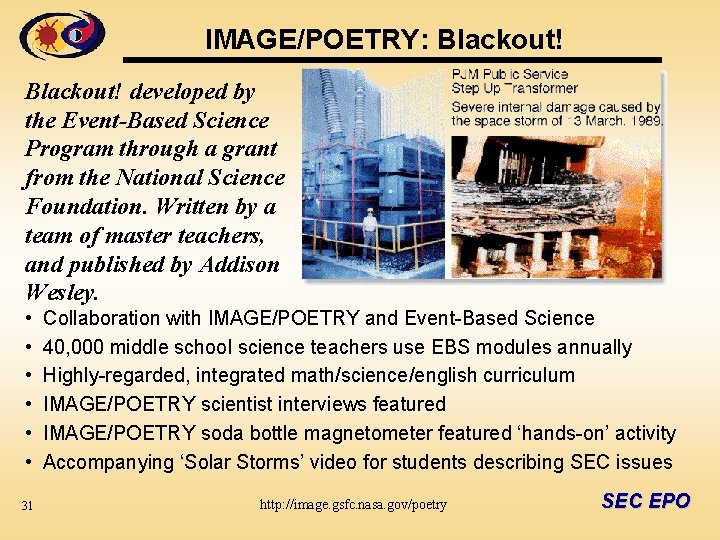 IMAGE/POETRY: Blackout! developed by the Event-Based Science Program through a grant from the National