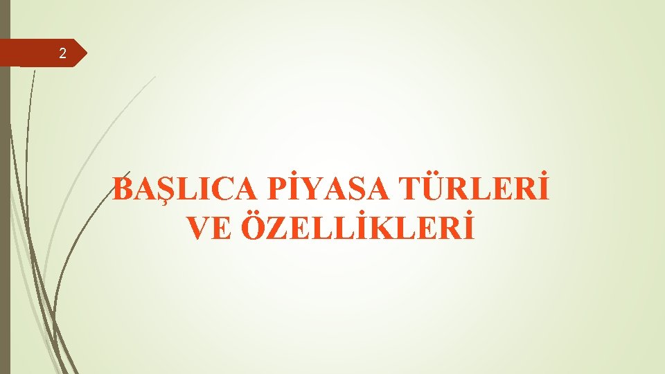 2 BAŞLICA PİYASA TÜRLERİ VE ÖZELLİKLERİ 