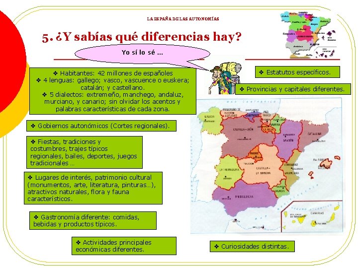 LA ESPAÑA DE LAS AUTONOMÍAS 5. ¿Y sabías qué diferencias hay? Yo sí lo