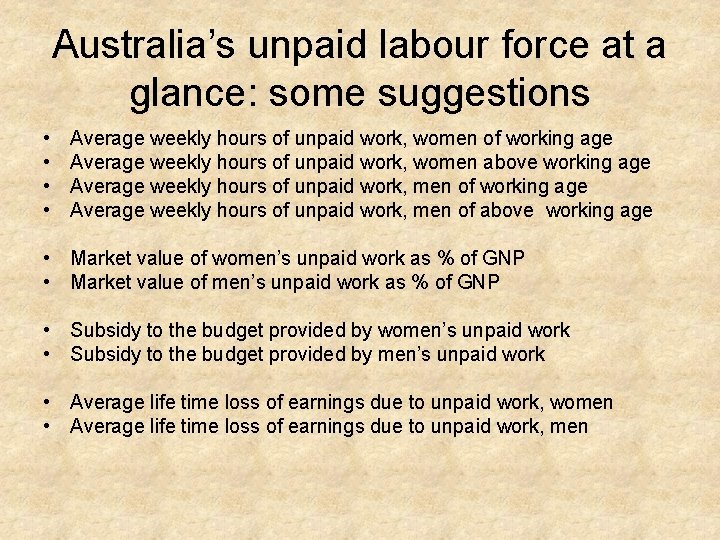 Australia’s unpaid labour force at a glance: some suggestions • • Average weekly hours