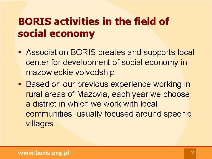 BORIS activities in the field of social economy § Association BORIS creates and supports