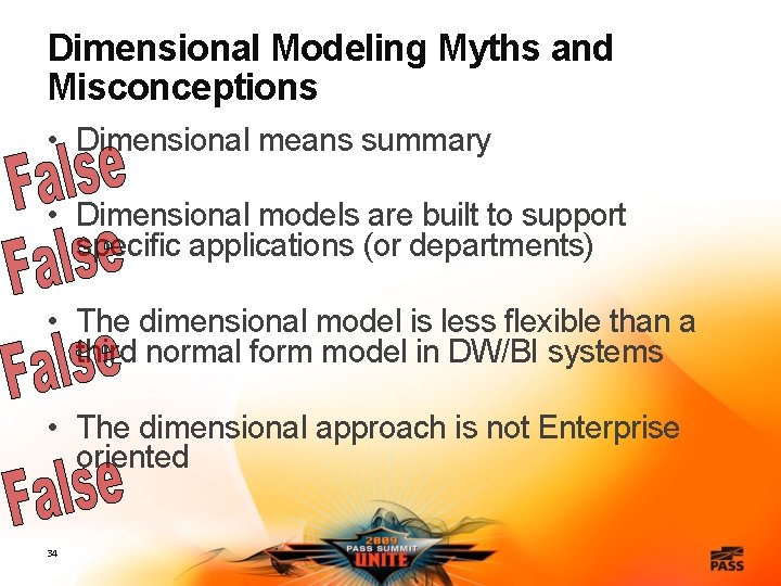 Dimensional Modeling Myths and Misconceptions • Dimensional means summary • Dimensional models are built