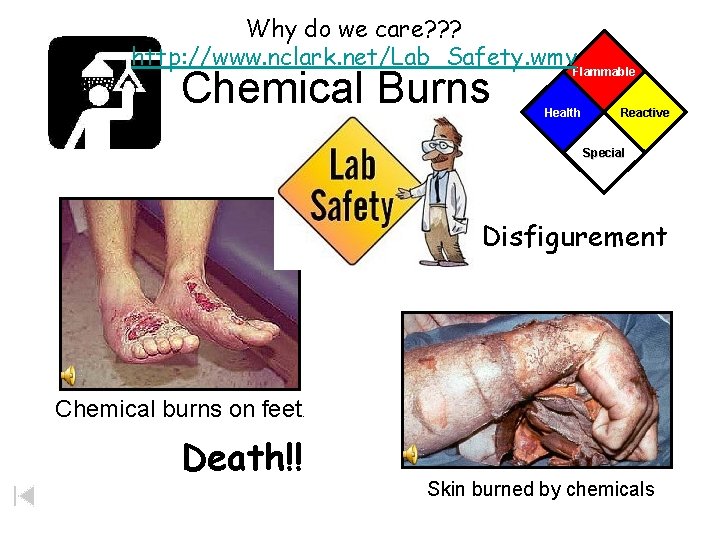 Why do we care? ? ? http: //www. nclark. net/Lab_Safety. wmv. Flammable Chemical Burns
