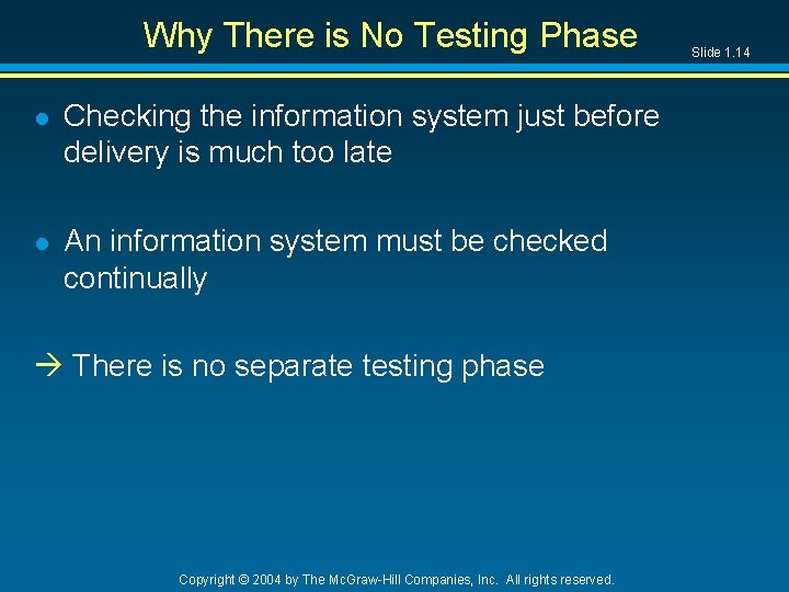 Why There is No Testing Phase l Checking the information system just before delivery