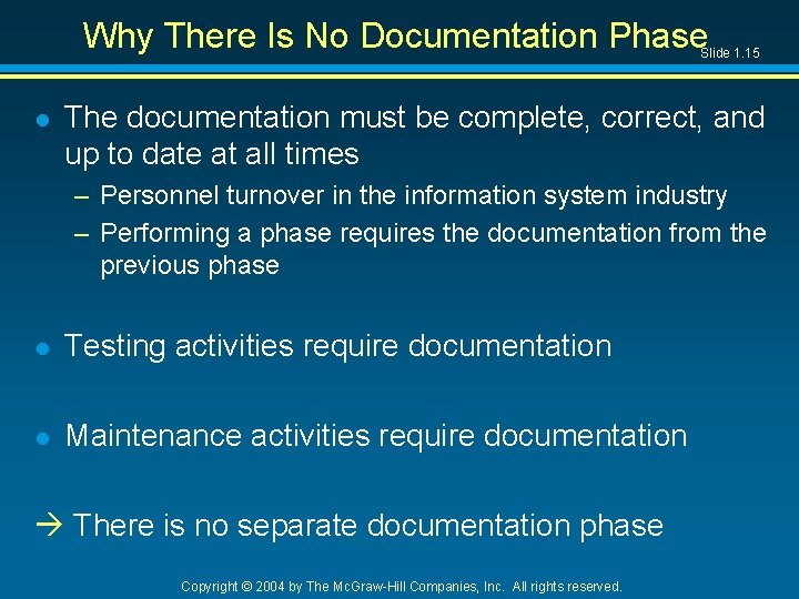 Why There Is No Documentation Phase Slide 1. 15 l The documentation must be
