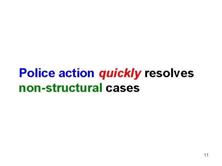 Police action quickly resolves non-structural cases 11 