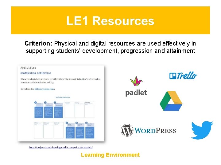LE 1 Resources Criterion: Physical and digital resources are used effectively in supporting students'