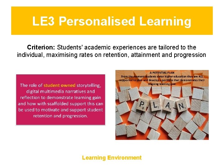 LE 3 Personalised Learning Criterion: Students' academic experiences are tailored to the individual, maximising