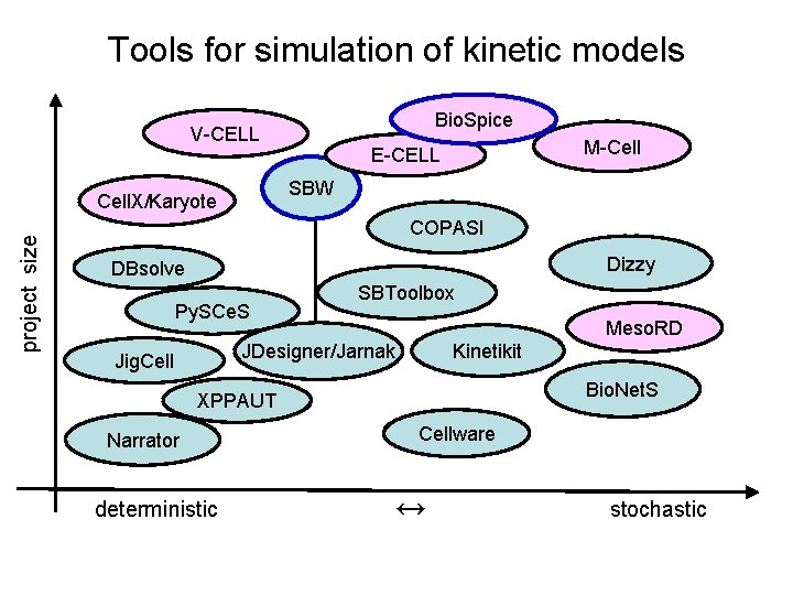 Tools for simulation of kinetic models Bio. Spice V CELL SBW Cell. X/Karyote project
