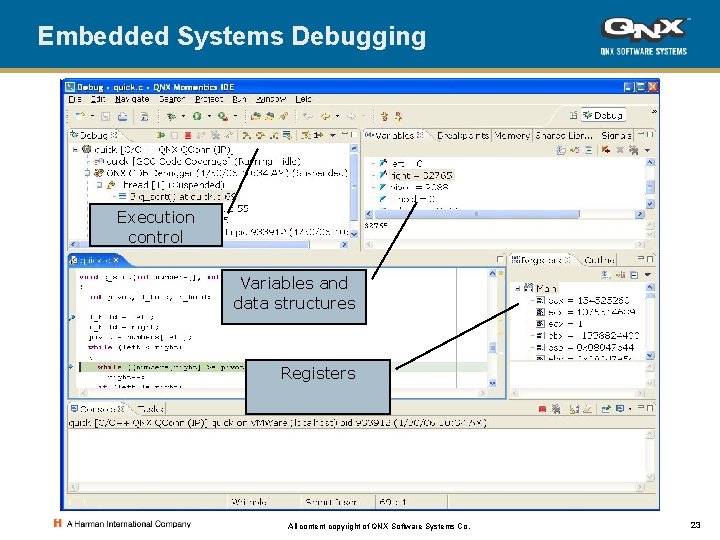 Embedded Systems Debugging Execution control Variables and data structures Registers All content copyright of