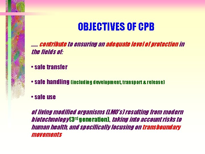 OBJECTIVES OF CPB …. . . contribute to ensuring an adequate level of protection