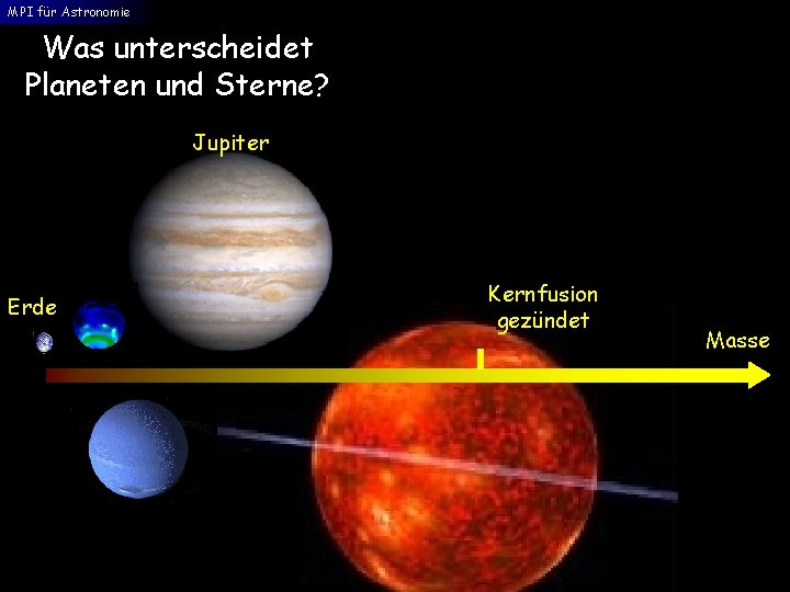 MPI für Astronomie Was unterscheidet Planeten und Sterne? Jupiter Erde Kernfusion gezündet Masse 