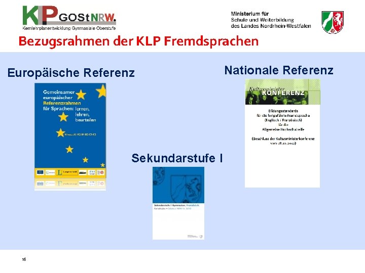 Bezugsrahmen der KLP Fremdsprachen Europäische Referenz Sekundarstufe I 15 Nationale Referenz 