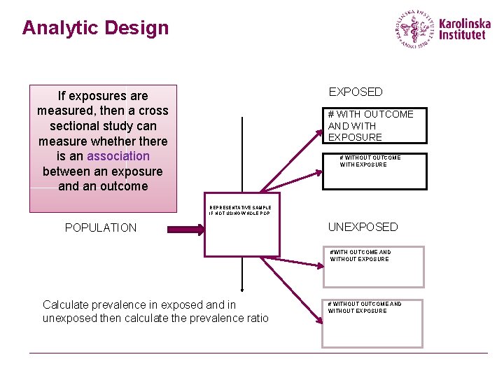 Analytic Design EXPOSED If exposures are measured, then a cross sectional study can measure