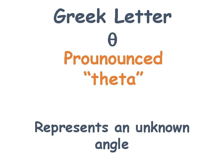 Greek Letter q Prounounced “theta” Represents an unknown angle 
